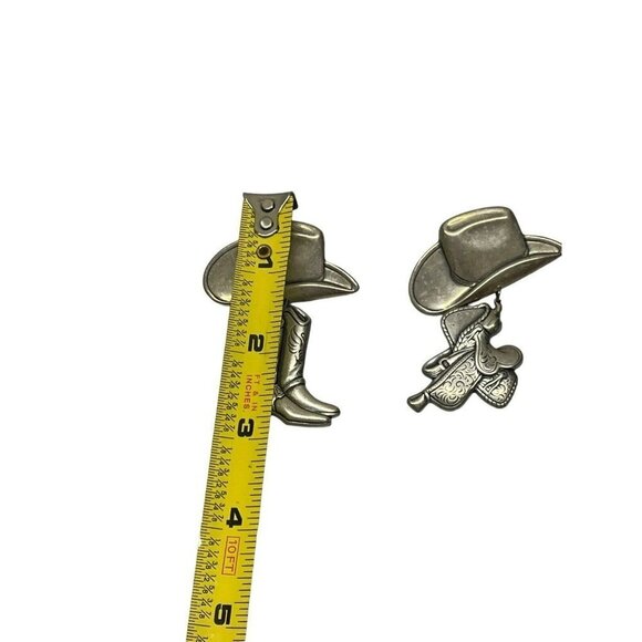 Cowboy Hat Saddle Boots Silver tone Metal Earrings Dangle Drop Southwestern - Picture 2 of 5